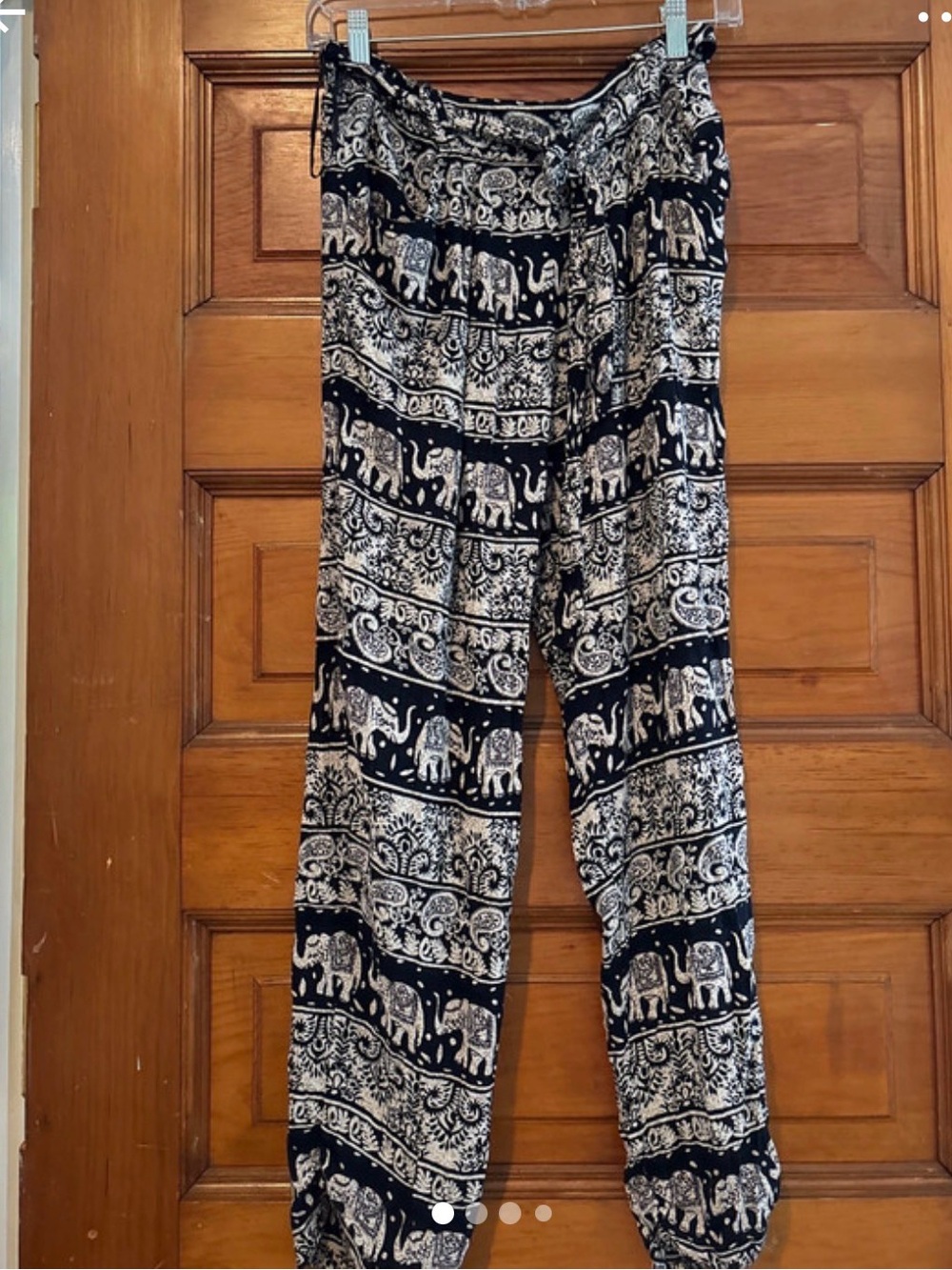Angie Black & White Elephant Print Drawstring Joggers
